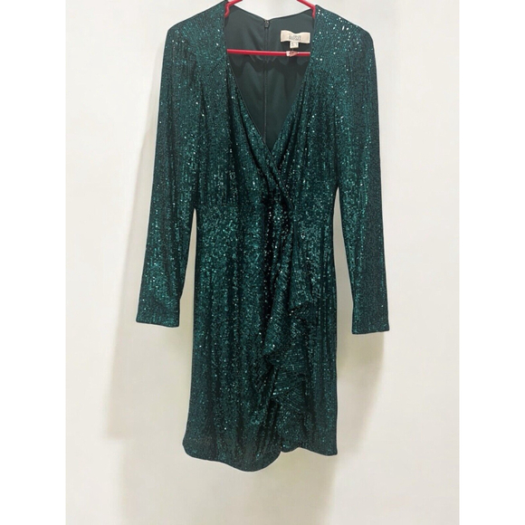 Belle Badgley Mischka Dress Women 4 Green Allover Sequin Party Cocktails Formal - Picture 4 of 8